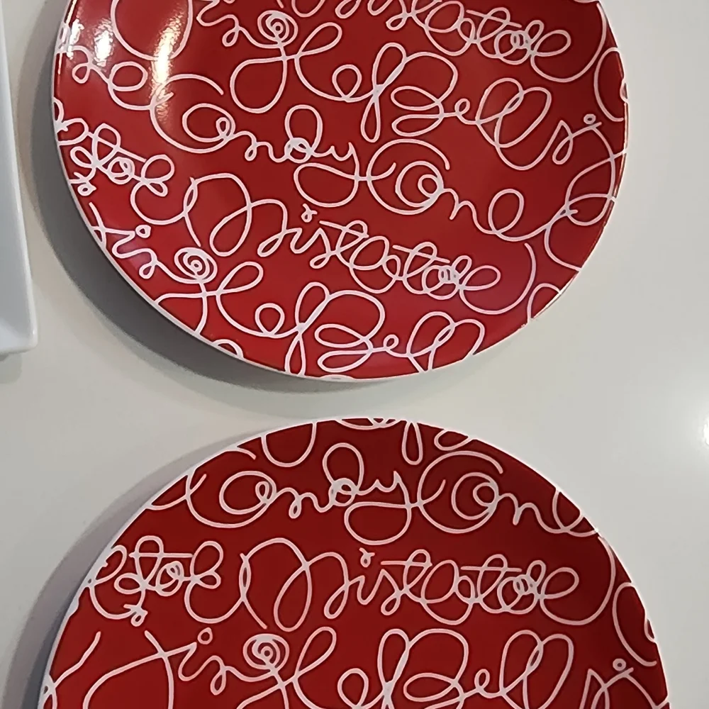4 Crate&Barrrel Script Design Holiday Appetizer Or Dessert Plates